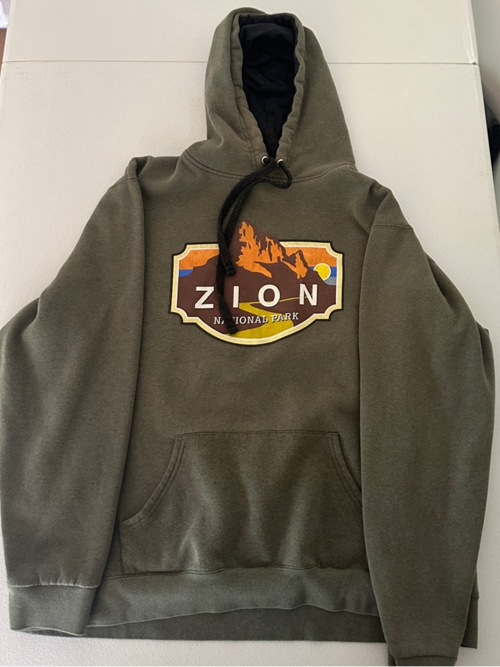 Zion National Park Olive Green Hooded Sweatshirt - Unbranded